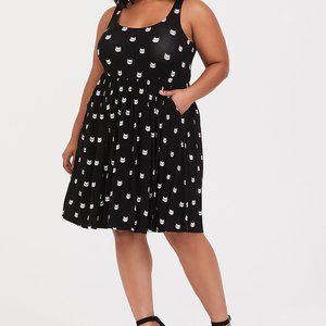 Torrid Black Cat Jersey Skater Dress (L/12) 😺